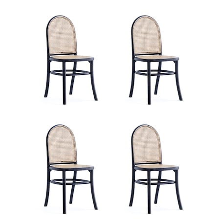Manhattan Comfort Paragon Dining Chair 2.0 in Black and Cane, Set of 4 2-DCCA12-BK